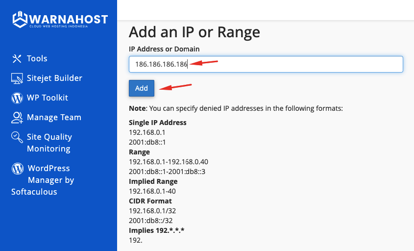 cara blokir IP di cPanel